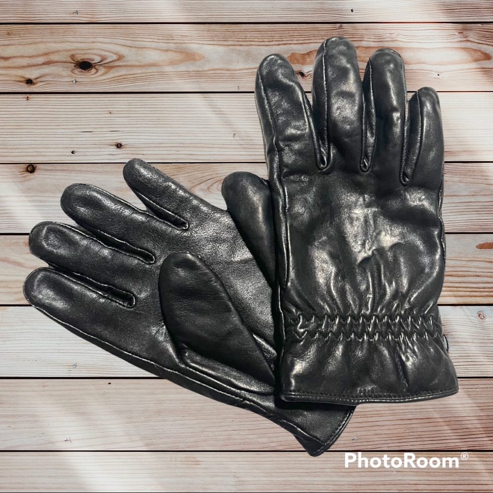 Neiman Marcus Leather Fleece Lined Gloves - Large